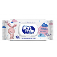 Влажная салфетка Ultra Fresh Premium BABY 60шт для чувствительной кожи с рисовым молочком